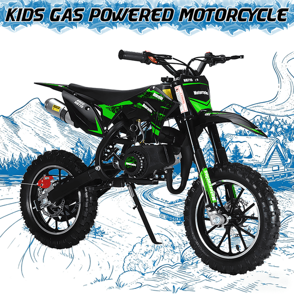 Seipouy 49cc 2-Stroke Kids Dirt Bike, Pocket Gas Motorbike, Off Road Gas Power Mini Pocket Motorcycle with Front Rear Disc Brakes, Mini Dirt Scooter Bike Pocket, Racing Max Speed 40km/H