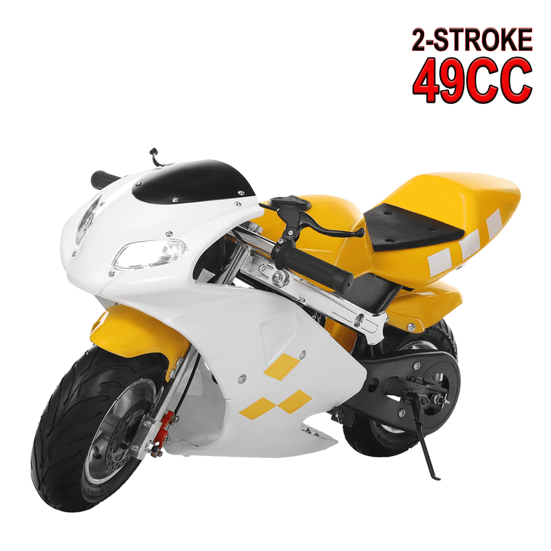 Seipouy 49cc 2-Stroke Pocket Bike,Mini Gas Motorbike,Off Road Trail Bike Dual Headlights Rubber Handlebar 1.25L Gas Tank Motorcycle Strong Power 170 lbs Mini Bike Motorcycle