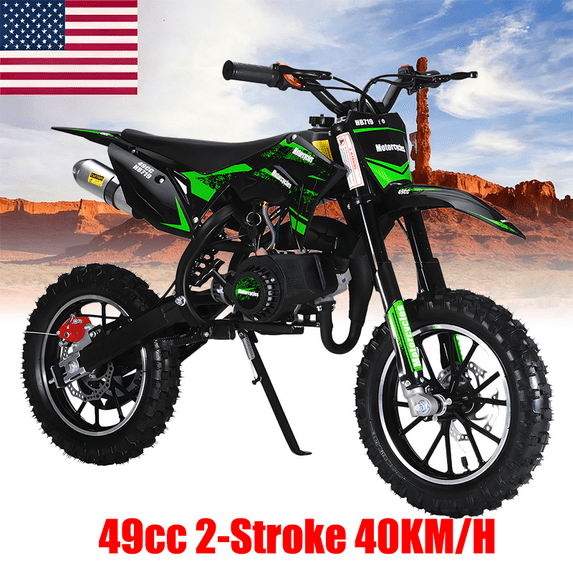 Seipouy 49cc 2-Stroke Upgraded Kids Dirt Bike, Gas Power Motocross, Off Road Mini Motorcycle, Children Pocket Motorbike with Front Rear Disc Brakes & Handlebar Switch, Speeds Up to 25 MPH