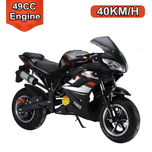 Seipouy 49cc 4 Stroke Pocket Bike, Pocket Rocket Motorcycle, Gas Pocket Motorbike with Strong Dual Brake, Racing Max Speed 25MPH, Dual Headlights for Kids 8 Years and Over