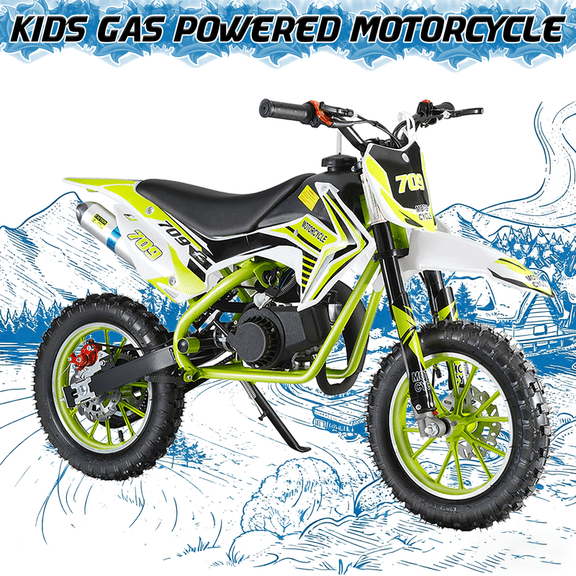 Seipouy 49cc Dirt Bike, 2-Stroke Gas Power Motocross Bike for Kids,Off Road Mini Motorcycle Pocket Motorbike with Front Rear Disc Brakes Up to 20 MPH, Weight Support Up to 220 LBS Birthday Gifts