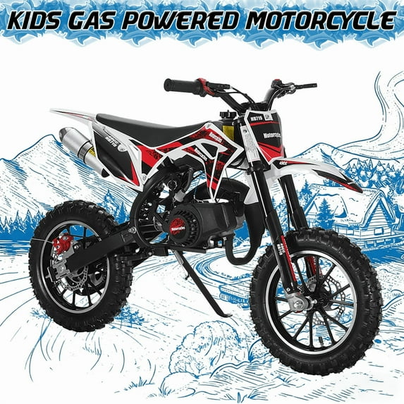 Seipouy 49cc Dirt Bike for Kids & Adults, 2-Stroke Mini Bike with Off Road Tires, Front & Rear Disc Brakes, Pull Start Pit Bike, 25MPH Maximum Speed