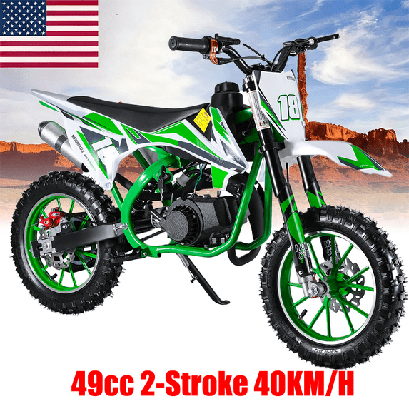 Seipouy 49cc Gas Dirt Bike - 2 Stroke Motorcycle with Off-Road Tires, Dual Disc Brakes & Shock Absorbers - Beginner Motocross Bike with Comfort Seat Cushion for Youth Children Riders