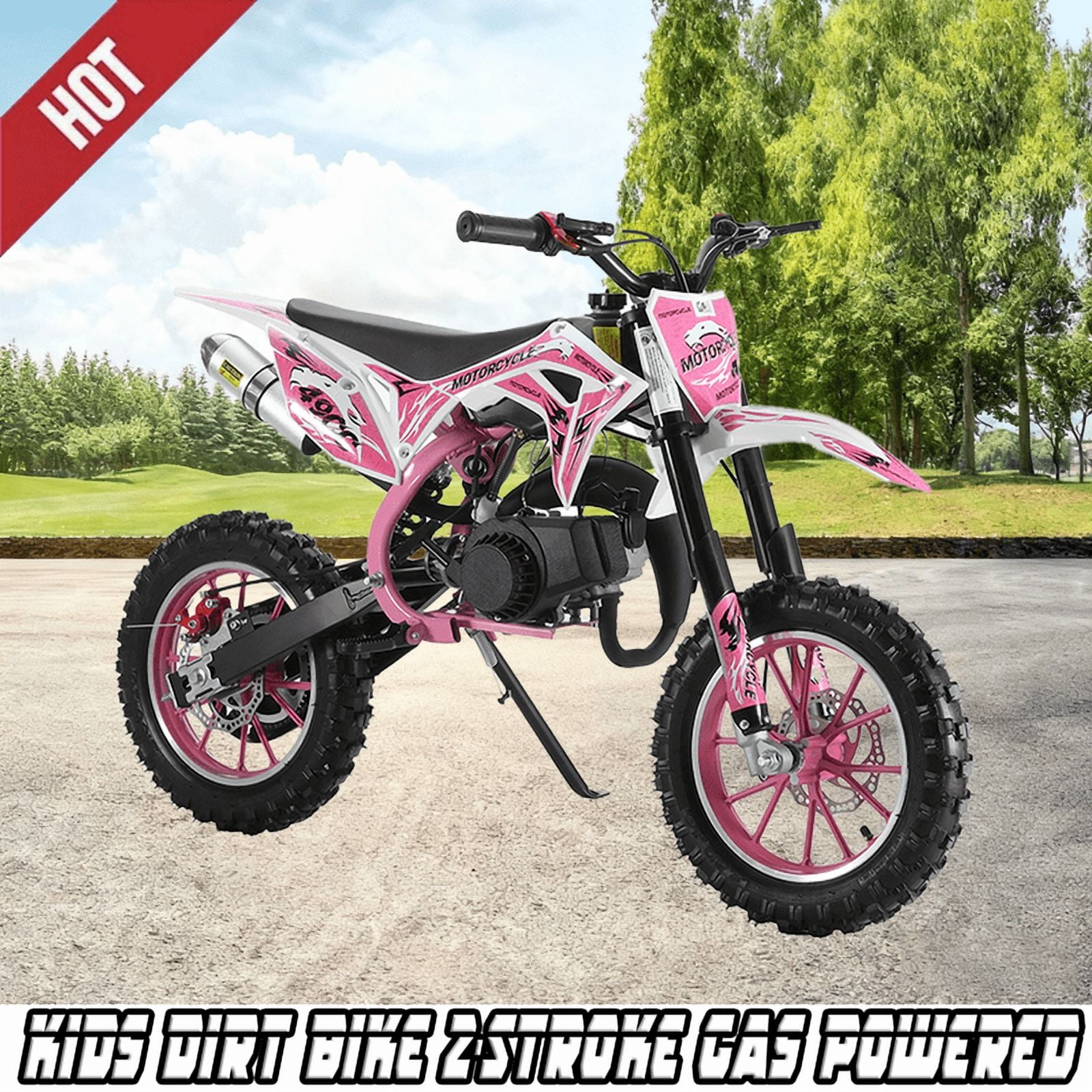 Seipouy 49cc Gas Dirt Bikes, 2 Stroke Gas Motorcycle for Kids, Pocket Bike with Front Rear Disc Brakes, Off-Road Tires, Shock Absorption Springs, Soft Seat Cushion, Gas Dirt Bikes for Kids 6-12