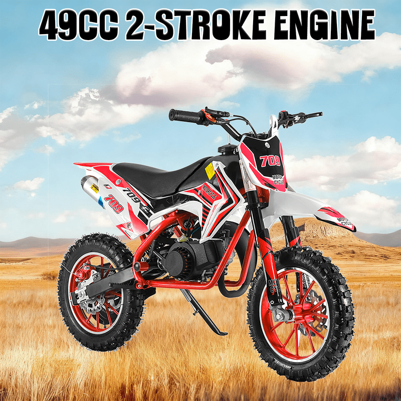 Seipouy 49cc Gas Dirt Bikes, 2 Stroke Gas Motorcycle for Kids, Pocket Bike with Front Rear Disc Brakes, Off-Road Tires, Shock Absorption Springs, Soft Seat Cushion, Gas Dirt Bikes for Kids 6-12