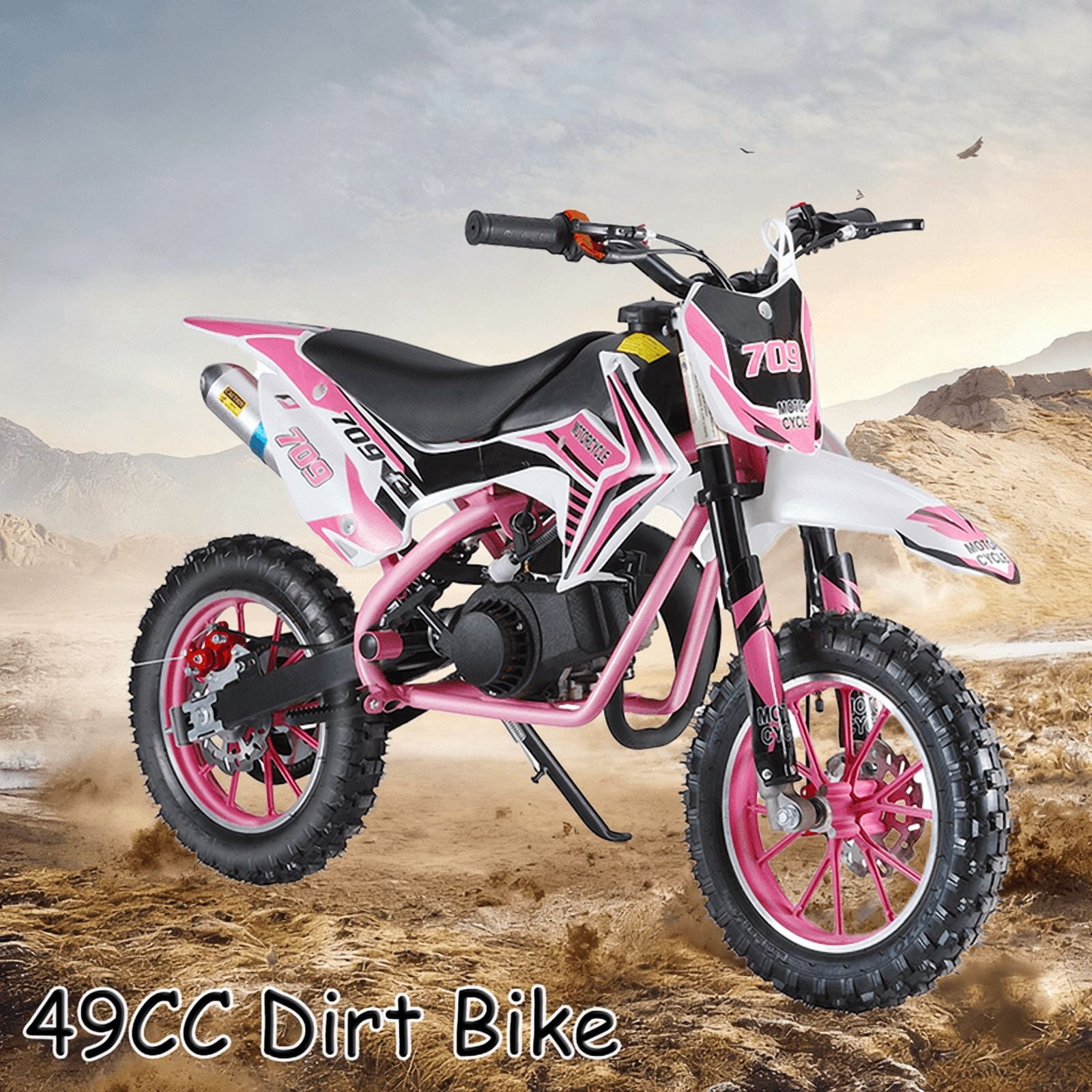 Seipouy 49cc High Power Kids Dirt Bike, 2-Stroke Mini Motorcycle Gas Powered Trail Bike - Mini Dirt Bikes with Hydraulic Shock Absorbers 220LBS Capacity 12-18 Miles Range 30KM/H