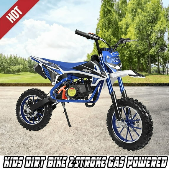 Seipouy 49cc Kids Dirt Bike 2-Stroke, Gas Power Motorcycle Off Road Motocross Gas Dirt Bike with Front Rear Disc Brakes for Beginner Motocross Bikes for Kids 8-12 Max 25KM/H 100KG Load)