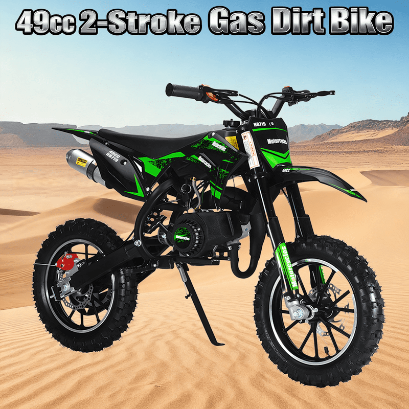 Seipouy 49cc Kids Dirt Bike - 2-Stroke Mini Motorcycle with Front and Rear Disc Brakes, Shock Absorption, Soft Seat Cushion & Off-Road Tires for Kids and Teens