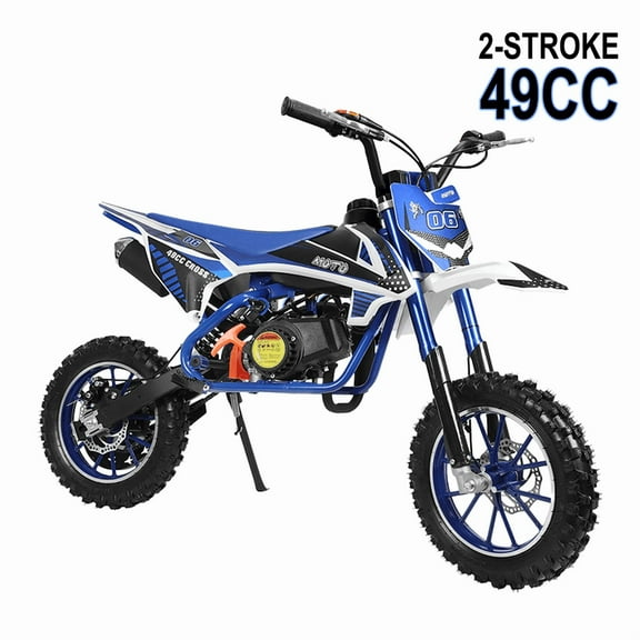 Seipouy 49cc Kids Dirt Bike, Gas Power 2-Stroke Dirt Bike, Motocross with Off-Road Tires Shock Absorption Springs Soft Seat Cushion Pocket Motorbike with Front Rear Disc Brakes for Uphill
