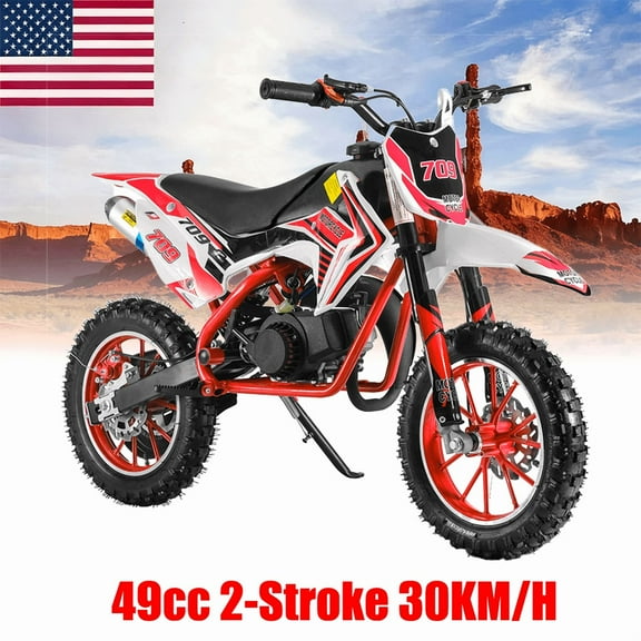 Seipouy 49cc Mini Dirt Bike for Kids, 2-Stroke Gas Power Off-Road Motorcycle with 10-Inch Tires Front & Rear Disc Brakes Shock Absorbing Soft Seat Cushion, Mini Motocross Motorcycle Dirtbike 30 KM/H