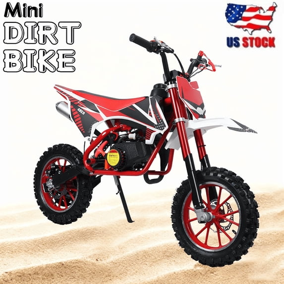 Seipouy 49cc Mini Dirt Bike for Kids, 2-Stroke Gas Power Off-Road Motorcycle with 10-Inch Tires Front & Rear Disc Brakes Shock Absorbing Soft Seat Cushion, Mini Motocross Motorcycle Dirtbike 40 KM/H