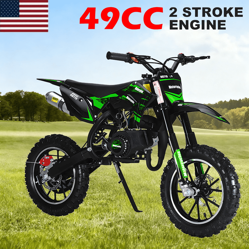 Seipouy 49cc Mini Dirt Bike for Kids, 2-Stroke Gas Power Off-Road Motorcycle with 10-Inch Tires Front & Rear Disc Brakes Shock Absorbing Soft Seat Cushion, Mini Motocross Motorcycle Dirtbike 40 KM/H