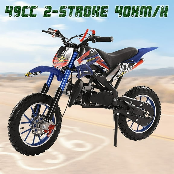 Seipouy 49cc Mini Dirt Bike for Kids, 2-Stroke Gas Power Off-Road Motorcycle with 10-Inch Tires Front & Rear Disc Brakes Shock Absorbing Soft Seat Cushion, Mini Motocross Motorcycle Dirtbike 40 KM/H