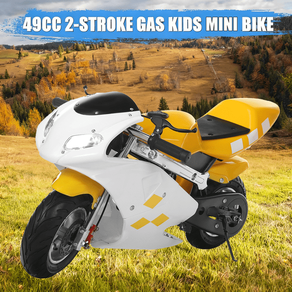 Seipouy 50cc Dirt Bike, 2-Stroke Kids Motorcycle, 30KM/H Gas Powered Road Racer, Dual Headlights Hydraulic Disc Brakes, Street/Backyard Motor Bike for Ages 8-14