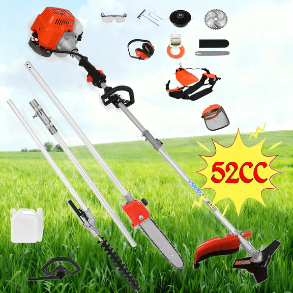 Seipouy 52cc Gas Weed Eater,Gas String Trimmer,5 in 1 Cordless Hedge Trimmer[2 Stroke],Multi Garden Tools Brush Cutter, Weed Wacker, Pole Saw with Extension Pole, String Trimmer for Yard Lawn