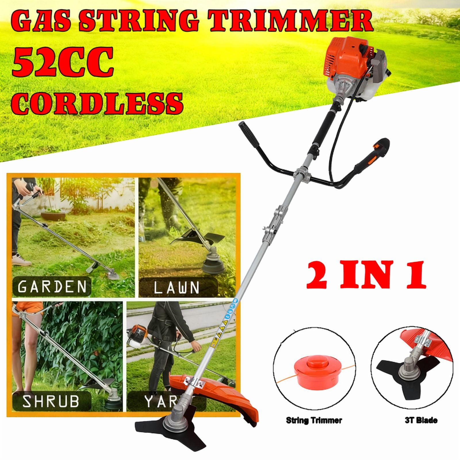 Seipouy 52cc Weed Eater Gas Powered, 2 in 1 Gas String Trimmer, Weed Wacker, Heavy Duty Weed Wacker, Upgraded 2200w/8500rpm Engine Brush Cutter, 3 Days Delivery from USA