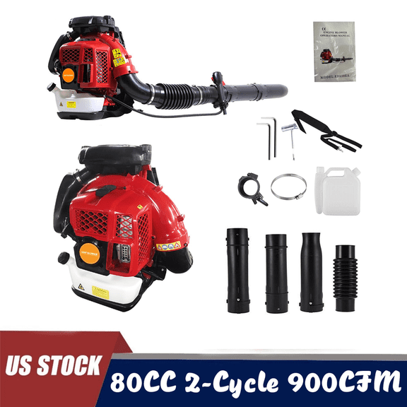 Seipouy Backpack Gas Powered Leaf Blower, 80CC 900 CFM 4.8 HP 2 Stroke Grass Lawn Blower Air Cooling Gasoline Backpack Grass Blower with Air-Cooled, Snow Blower for Outdoor