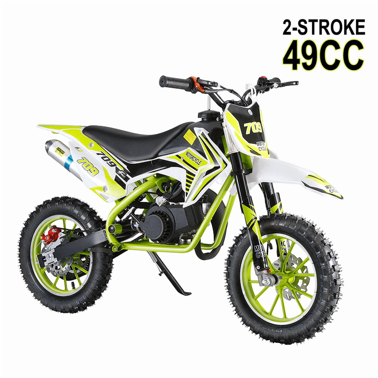 Seipouy Gas Dirt Bike Kids 49cc, Gas Dirt Bikes for Kids 6-12, 2-Stroke Gas Motorcycle with Front Rear Disc Brakes, Kids Motorcycle with Off-Road Tires, Shock Absorption Springs, Soft Seat Cushion