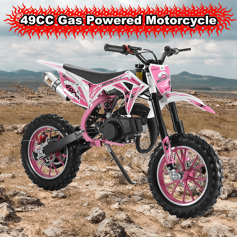 Seipouy Kids Dirt Bike-49cc Dirt Bike for Kids & Adluts with 2-Stroke, Gas Power Motocross Witg Speeds up to 25MPH, Off Road Mini Motorcycle with Front Rear Disc Brakes
