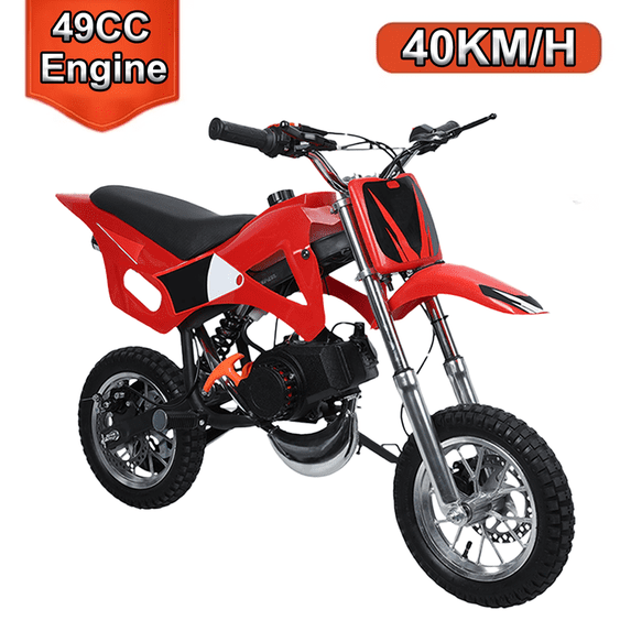 Seipouy Kids Dirt Bike-49cc Dirt Bike for Kids & Adluts with 2-Stroke, Gas Power Motocross Witg Speeds up to 25MPH, Off Road Mini Motorcycle with Front Rear Disc Brakes