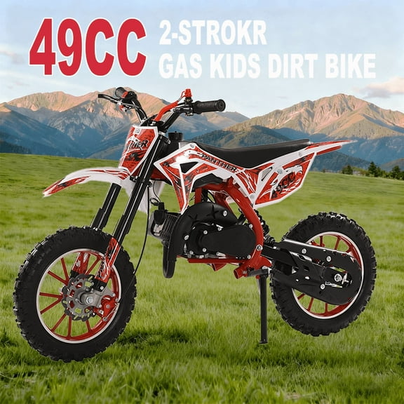 Seipouy Kids Dirt Bike,Gas Dirt Bike for Kids 6-12 49cc 2-Stroke Mini Motorcycle Motorbike Beach Off Road Vehicles Children Pocket Bikes with Front Rear Disc Brakes Birthday Gift for Boys Girls
