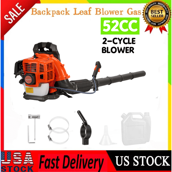 Seipouy Leaf Blower - 52CC 550 CFM 2-Stroke Backpack Gas Powered Blower, Grass Lawn Air Cooling Gasoline with Air-Cooled, Snow for Garden