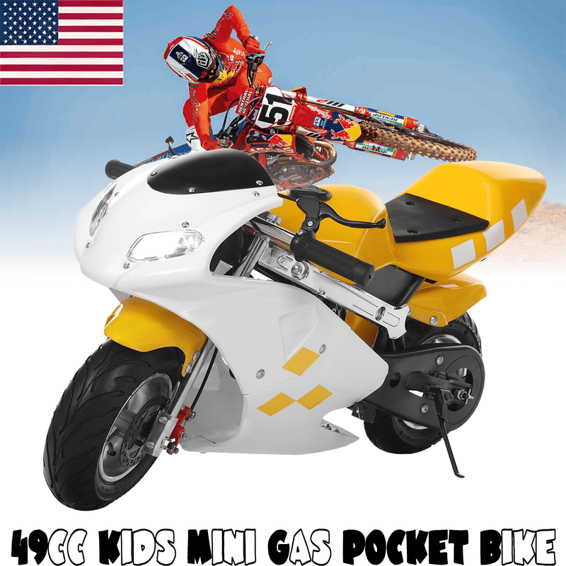 Seipouy New Upgraded 50cc Pocket Rocket Motorcycle | 2 Stroke Motorcycle for Kids | Gas Powered Mini Motorcycles Bike | Speeds up to 30KM/H | Front Rear Disk Brakes | Easy Pull Start