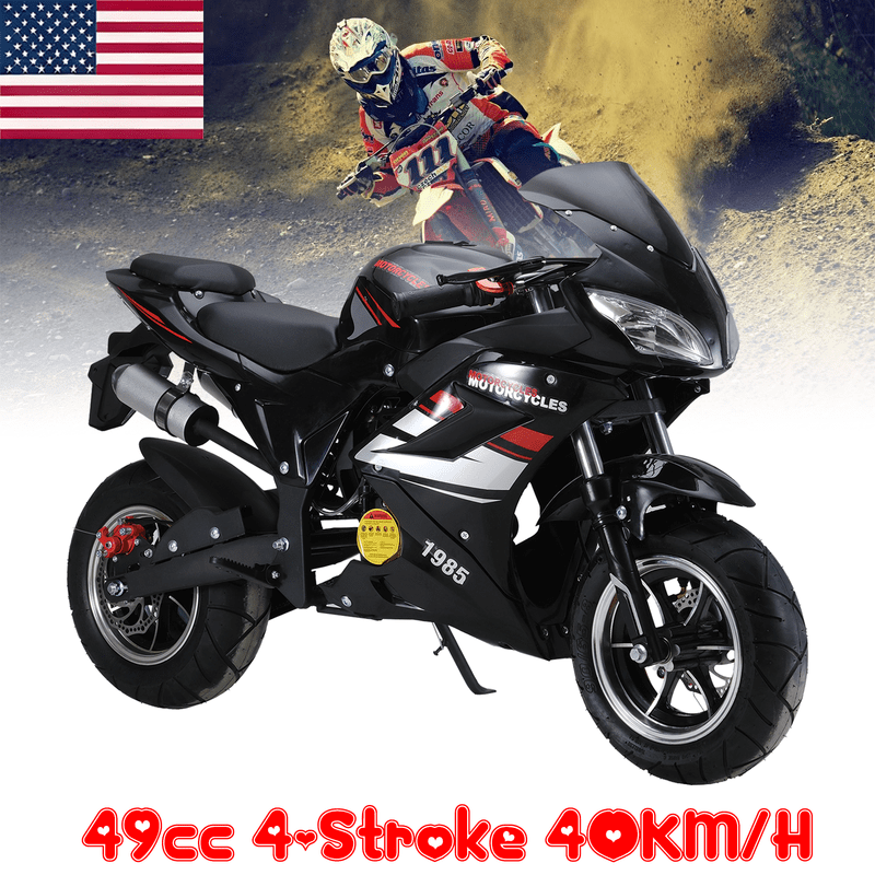 Seipouy Pocket Rocket Bike 4-Stroke Mini Pocket Bike Gas Power Motocross Ride On Pocket Rocket Motorcycle with Dual Headlights, Racing Max Speed 25MPH 1.8L Gas Tank
