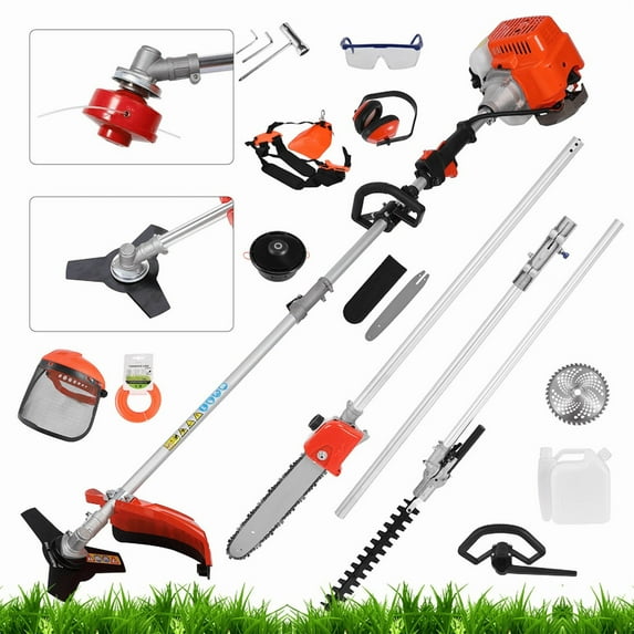 Seipouy Powerful 52cc 5 in 1 Multi Functional Trimming Tools,Gas Hedge Trimmer,String Trimmer, Weed Eater, Pole Chainsaw with Extension Pole and Brush Cutter