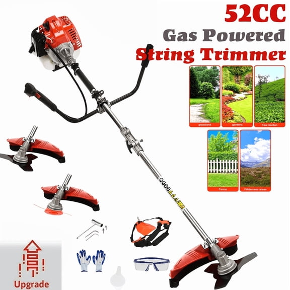 Seipouy String Trimmer,52cc 2-Cycle Gas Powe Backpack Brush Cutter - 2-in-1 Multi-Function Trimmer with Pole Saw, Hedge Trimmer & Grass Blade for Professional Garden Yard Maintenance