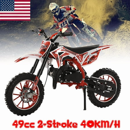 Seipouy Upgraded 49cc Kids Dirt Bike 2-Stroke - Mini Motorcycle, Gas Dirt Bikes with Front Rear Disc Brakes Speeds up to 25 MPH, Off-Road Tires, Shock Absorption, Dirtbikes for Kids