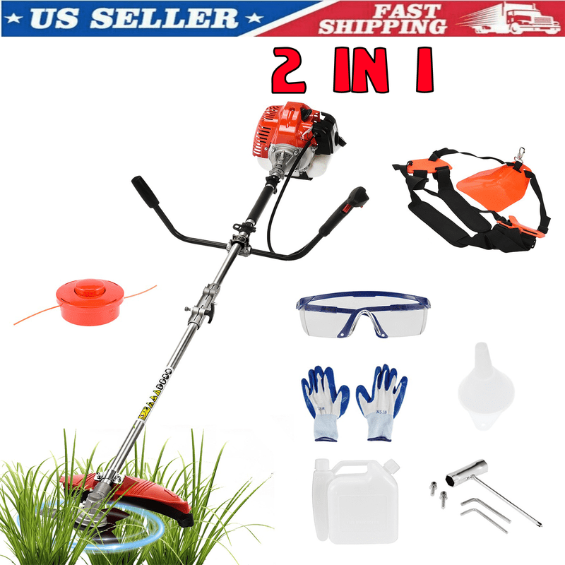 Seipouy Weed Eater Gas Powe, 52cc 2-Stroke Gas Brush Cutter, Weed Wacker, Hedge Trimmer, 2 in 1 Gas Weed Cutter, Brush Cutter for Yard Weeding Work, 52cc Outdoor Lawn Garden Tool and Accessories
