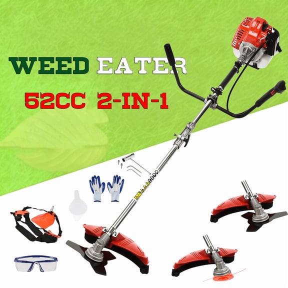 Seipouy Weed Eater Gas Powe, 52cc 2-Stroke Gas Crank Weed Wacker Cordless, 2 in 1 Grass Trimmer, Multi-Functional Trimming Tool - String Trimmer, Brush Trimmer