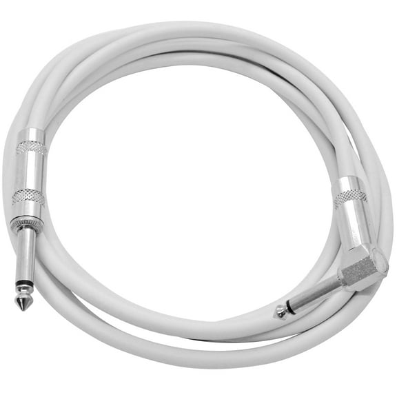 Seismic Audio 10 Foot White 1/4 Inch TS Right Angle to Straight Guitar Cable 10' Guitar Cord - SAGC10R-White