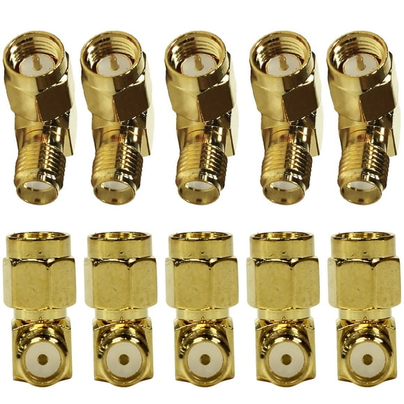 Seismic Audio  10 Pack of Gold Coax SMA Male to Right Angle Female Cable Adapters Gold - SAPT316-10Pack