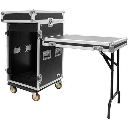 Seismic Audio 16 Space Rack Case with 10 Space Slant Mixer Top and DJ Work Table