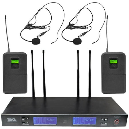 Seismic Audio 2 Channel UHF Wireless Microphone System with 2 Headset Microphones PA DJ - SA-U2LV3-2