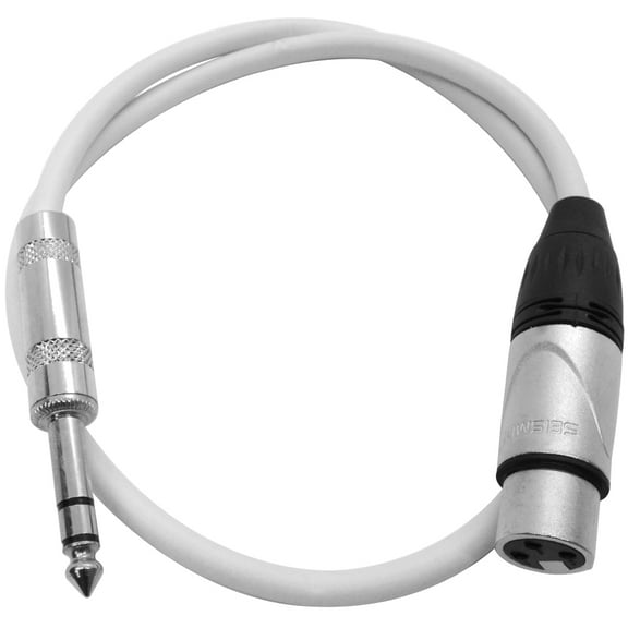 Seismic Audio 2 Foot XLR Female to 1/4 Inch TRS Patch Cable - Balanced White Audio Cord 2' - SATRXL-F2White