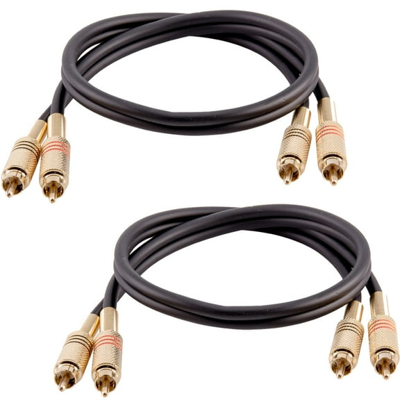 Seismic Audio 2 Pack of 2 Foot 2-RCA Male to 2-RCA Male Audio Patch Cables - Black and Black Black and Black - SAPRCA2-BK-BK