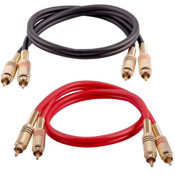 Seismic Audio 2 Pack of 2 Foot 2-RCA Male to 2-RCA Male Audio Patch Cables - Various Colors - SAPRCA2-2Pack