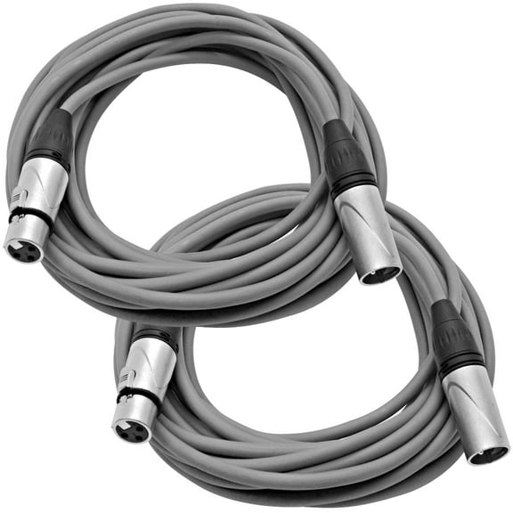 Seismic Audio 2 Pack of 25 Foot Gray XLR Patch Cables Microphone Cords - 3 Pin XLRM to XLRF - SAXLX-25Gray-2Pack