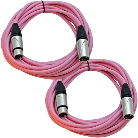 Seismic Audio 2 Pack of 25 Foot Pink XLR Patch Cables Microphone Cords - 3 Pin XLRM to XLRF - SAXLX-25Pink-2Pack