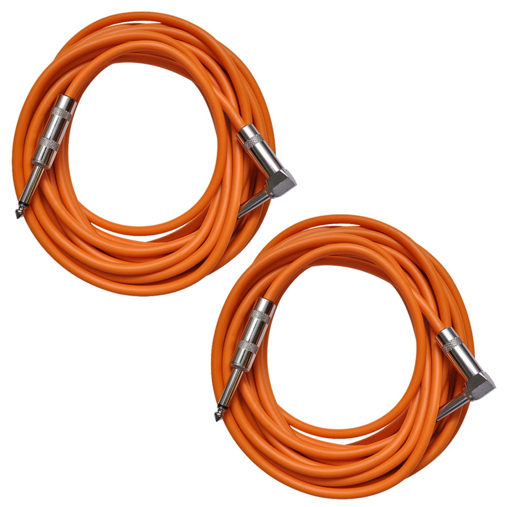Seismic Audio 2 Pack of Orange 20 Foot Right Angle to Straight Guitar Instrument Cables Orange - SAGC20R-Orange-2Pack