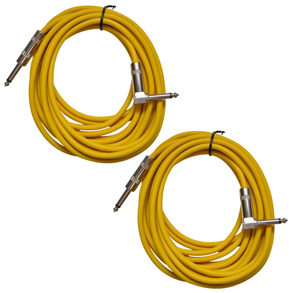 Seismic Audio 2 Pack of Yellow 20 Foot Right Angle to Straight Guitar Instrument Cables Yellow - SAGC20R-Yellow-2Pack