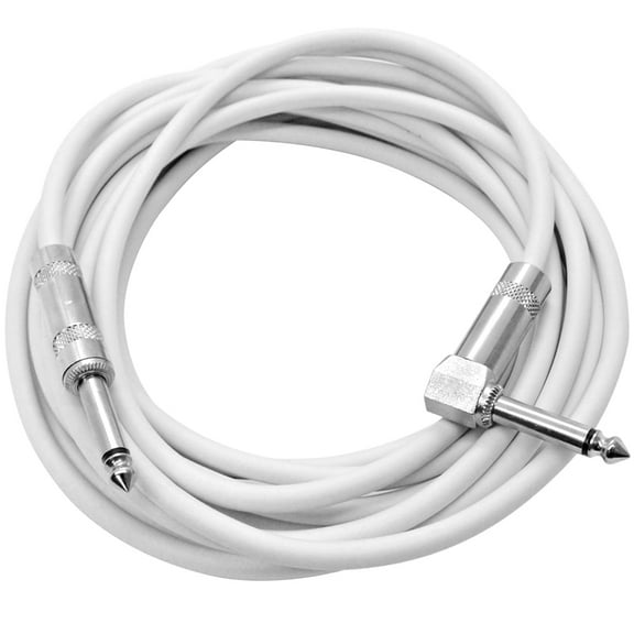 Seismic Audio 20 Foot White 1/4 Inch TS Right Angle to Straight Guitar Cable 20' Guitar Cord - SAGC20R-White