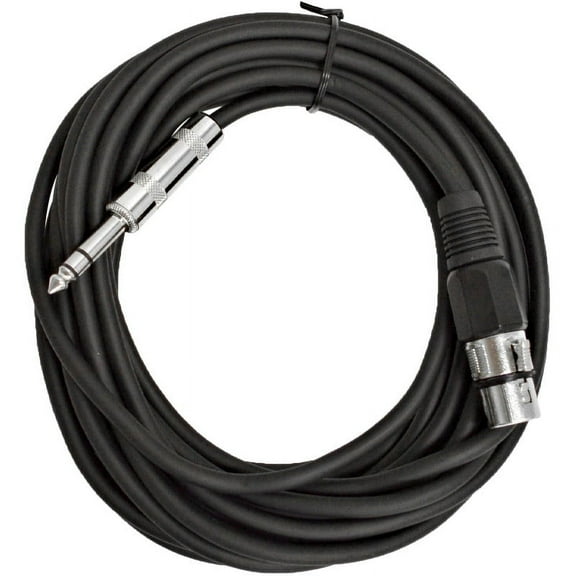 Seismic Audio - 25 Ft Black XLR Female to 1/4" TRS Patch Cable Snake Cords Black - SATRXL-F25Black