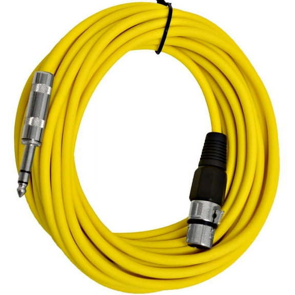 Seismic Audio - 25 Ft Yellow XLR Female to 1/4" TRS Patch Cable Snake Cords Yellow - SATRXL-F25Yellow