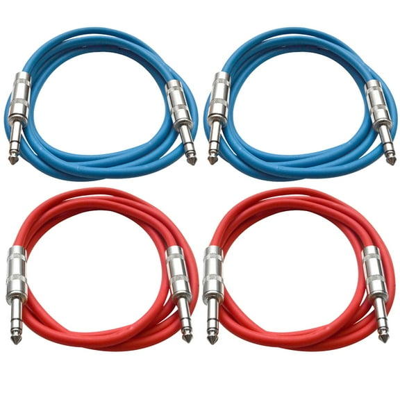 Seismic Audio 4 Pack of 1/4" TRS Patch Cables 6 Feet Extension Cords Jumper - Various Colors - SATRX-6-4Pack