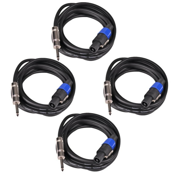 Seismic Audio 4 Pack of 12 Gauge Speakon to 1/4" Pro Audio Speaker Cables - 15 Feet Black - SASPT12-15-4Pack