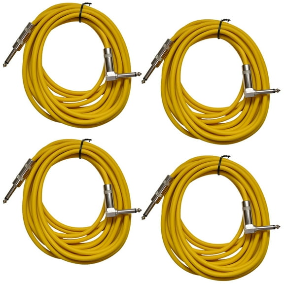 Seismic Audio 4 Pack of Yellow 20 Foot Right Angle to Straight Guitar Instrument Cables Yellow - SAGC20R-Yellow-4Pack